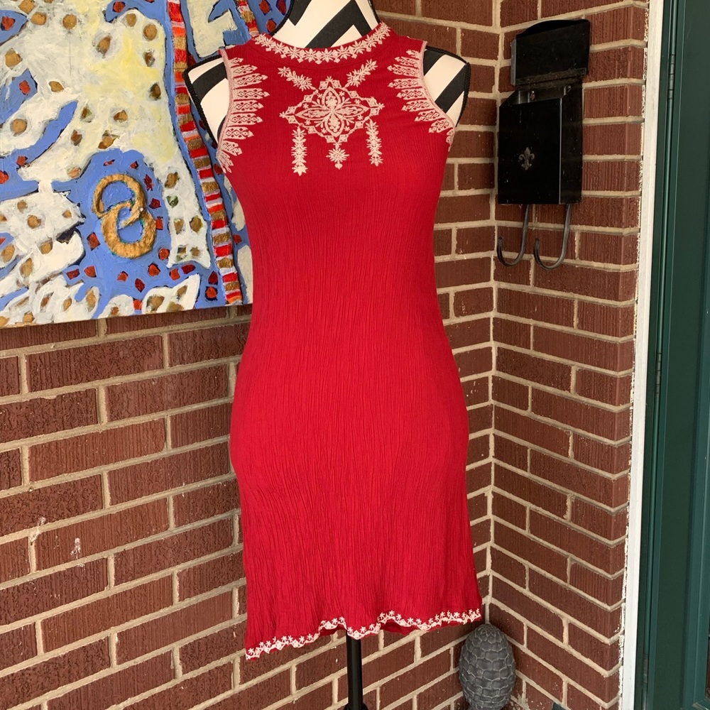Rare Editions Maroon Embroidered Dress For Girls